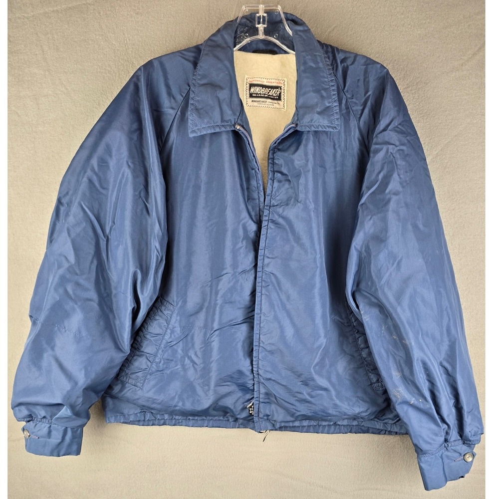Vintage 1960s Danville Co Windbreaker Men's L Blue Fleece Lined USA Flawed